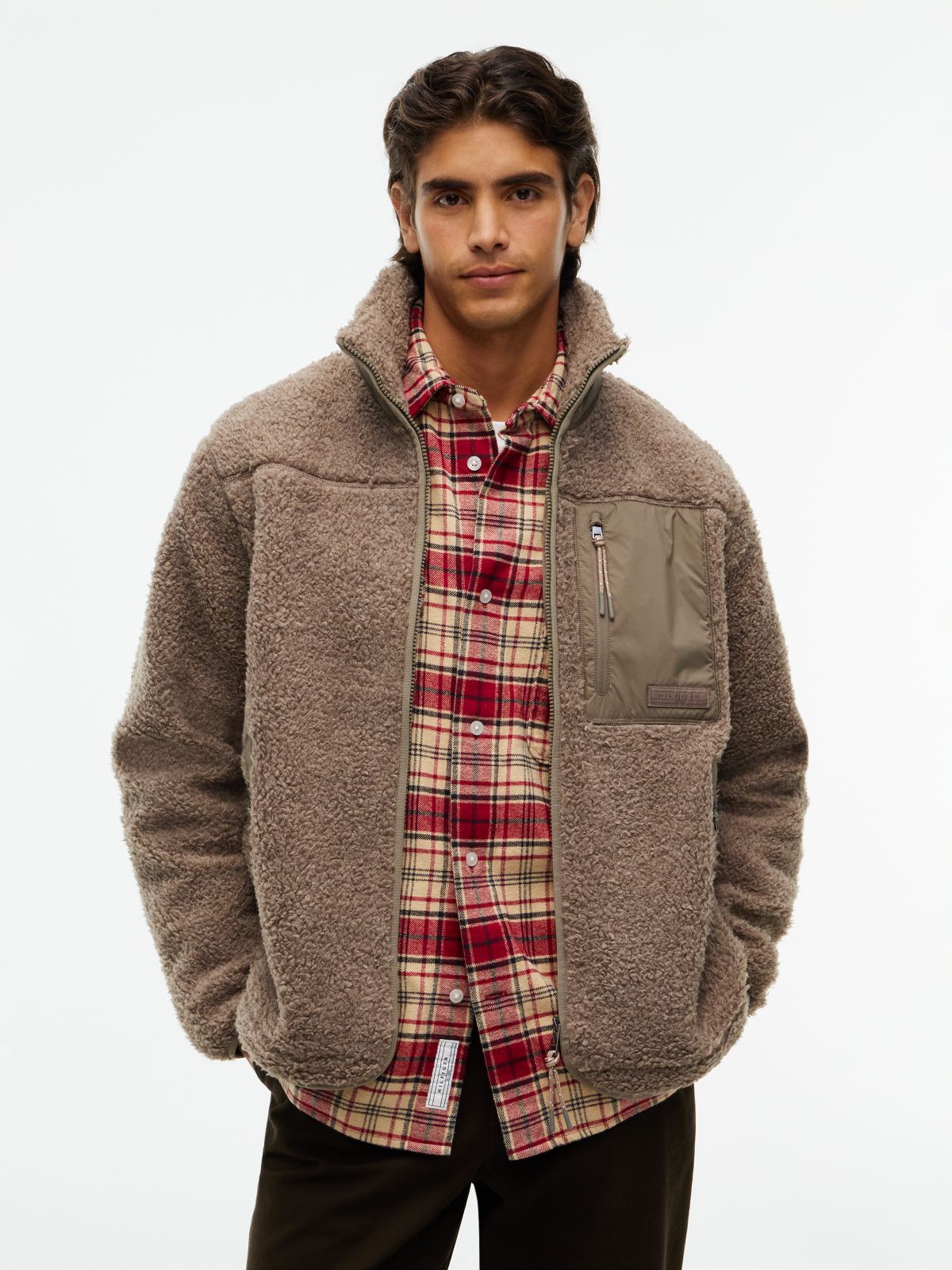 Teddy Fleece Zip-Thru Sweatshirt — Brown