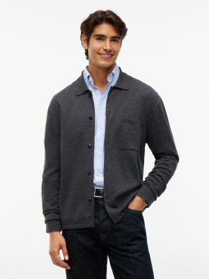 grey relaxed fit strick-overshirt mit flag-stickerei für herren - tommy hilfiger