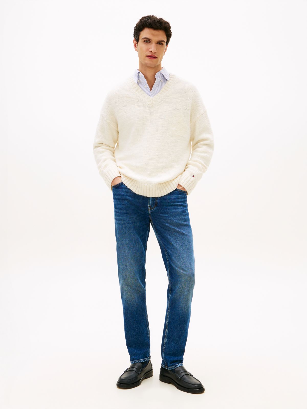 Wool Blend V-Neck Jumper — Beige