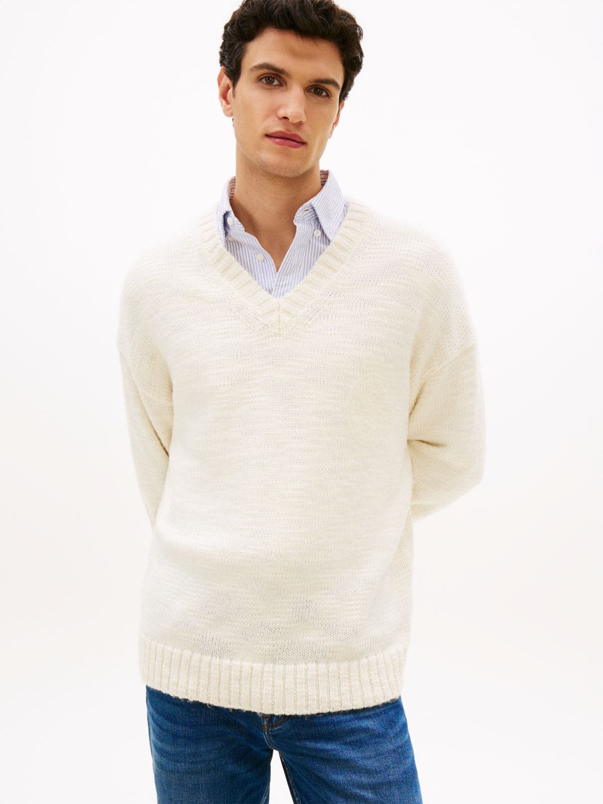 Wool Blend V-Neck Jumper — Beige