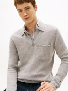 Pure Lambswool Zip Placket Polo Jumper — Grey 2