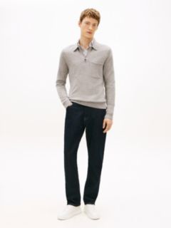 Pure Lambswool Zip Placket Polo Jumper — Grey 3