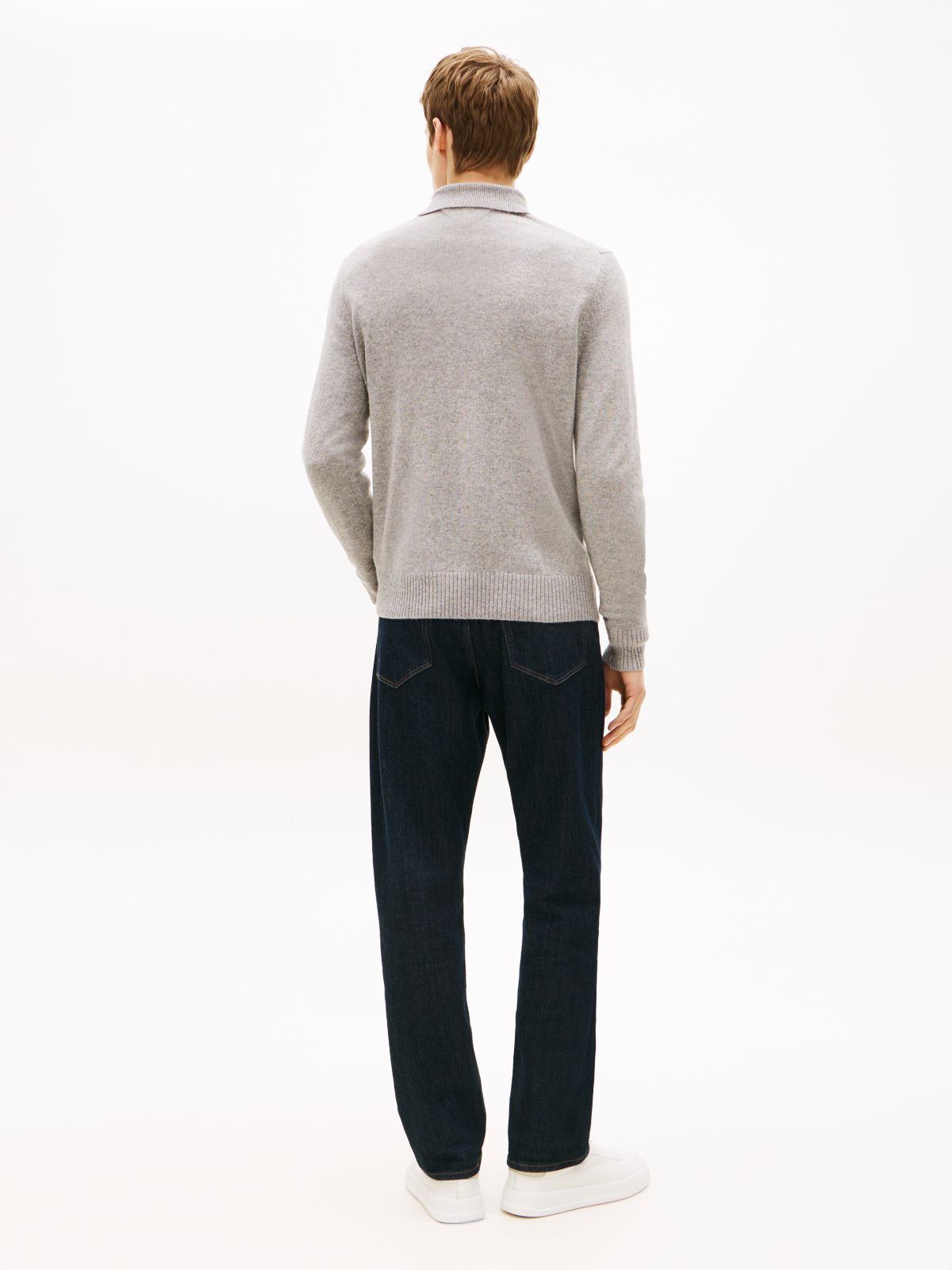 Pure Lambswool Zip Placket Polo Jumper — Grey