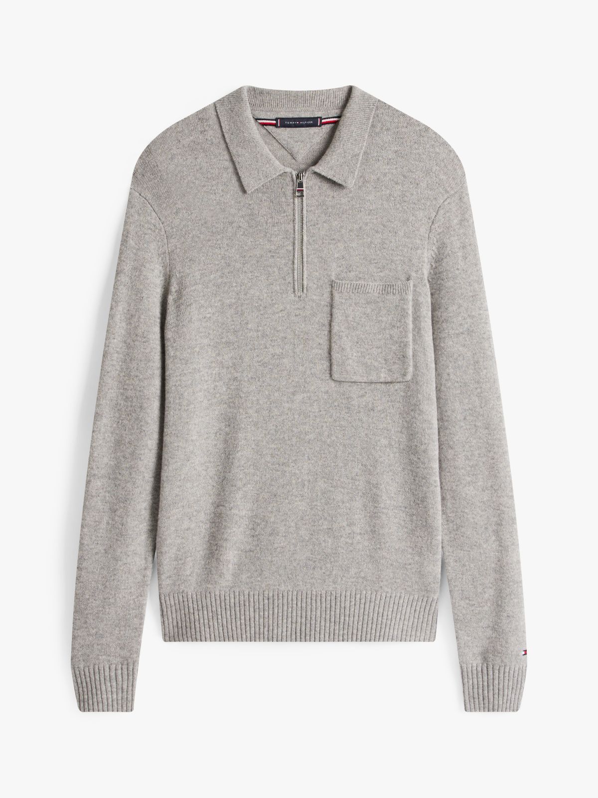 Pure Lambswool Zip Placket Polo Jumper — Grey