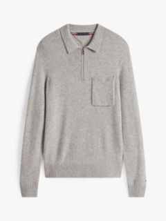 Pure Lambswool Zip Placket Polo Jumper — Grey 5