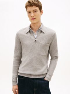 Pure Lambswool Zip Placket Polo Jumper — Grey 1