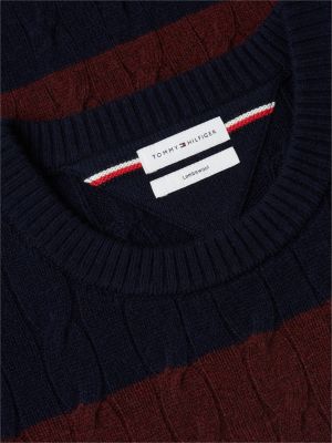 blue pure lambswool cable knit jumper for men tommy hilfiger