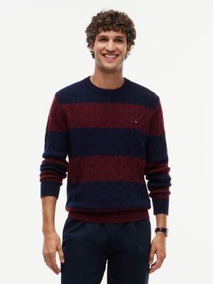 blue pure lambswool cable knit jumper for men tommy hilfiger