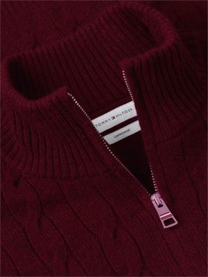 purple pure lambswool cable knit quarter-zip jumper for men tommy hilfiger