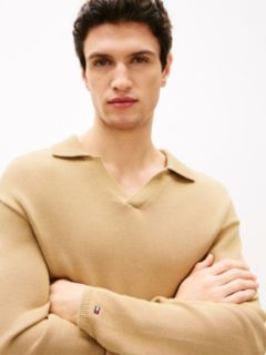 Lightweight Relaxed Open Placket Polo Jumper — Beige 2