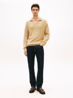 Lightweight Relaxed Open Placket Polo Jumper — Beige 3