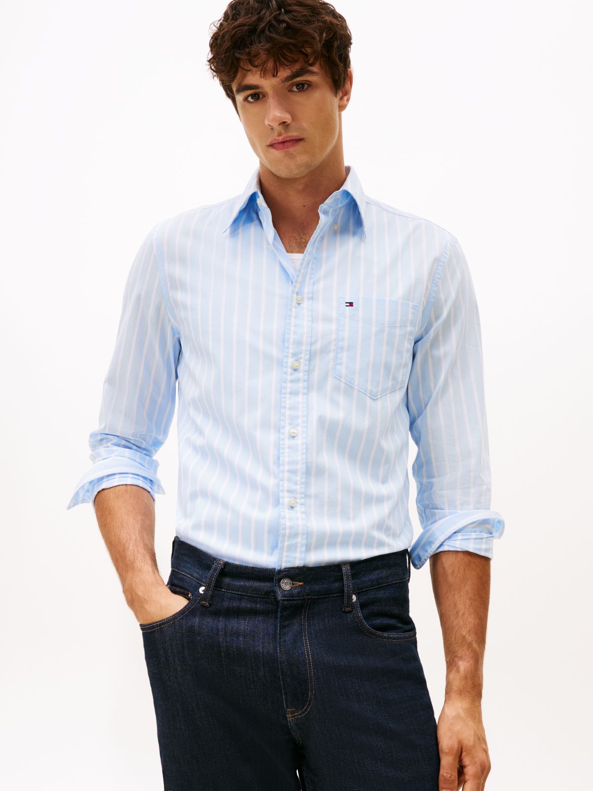 TH Flex Regular Fit Stripe Shirt — Blue