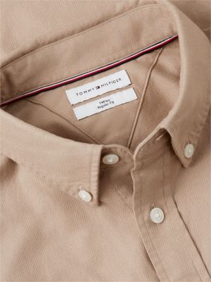 beige regular fit flanellhemd mit flex technology für herren - tommy hilfiger