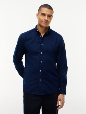chemise coupe standard flex en flanelle blue pour hommes tommy hilfiger