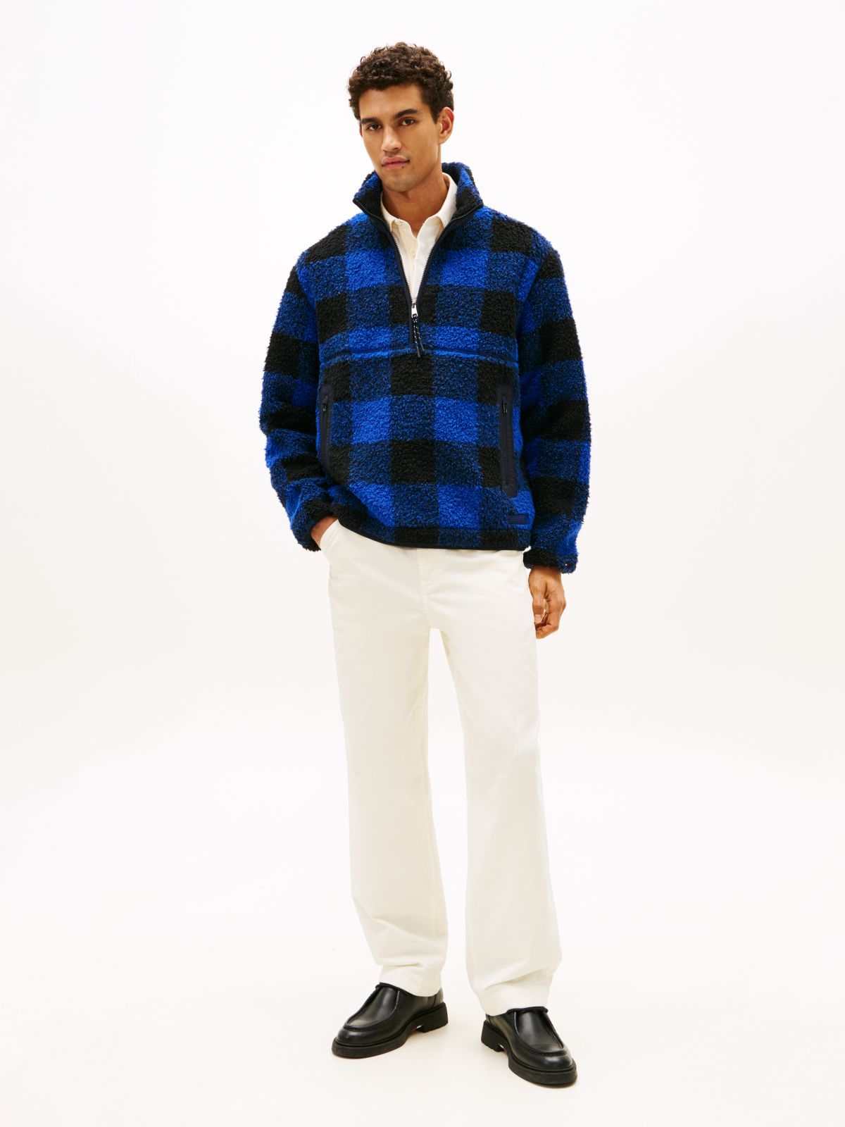 Teddy Check Quarter-Zip Jumper — Blue