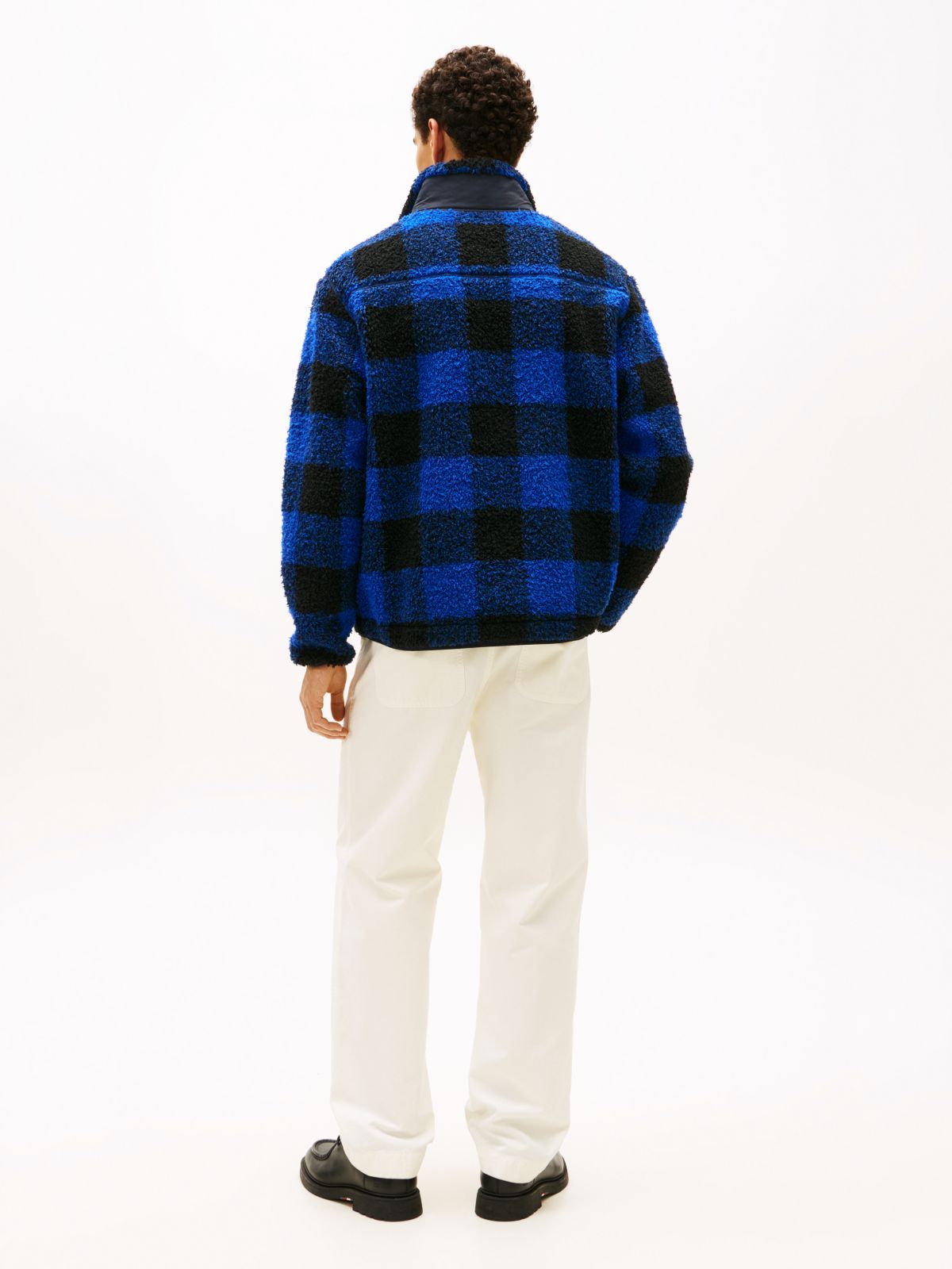 Teddy Check Quarter-Zip Jumper — Blue