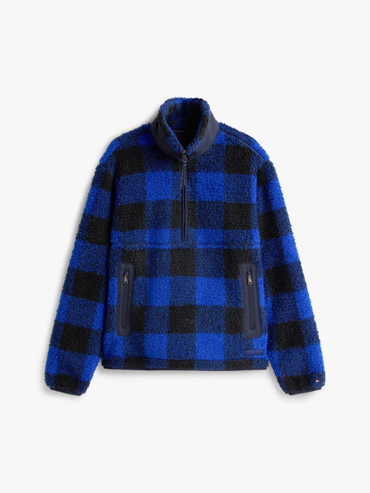 Teddy Check Quarter-Zip Jumper — Blue