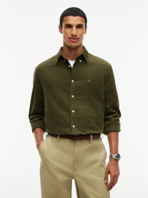 green regular fit fine corduroy shirt for men tommy hilfiger