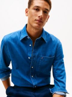 Regular Fit Flag Embroidery Denim Shirt — Blue 2