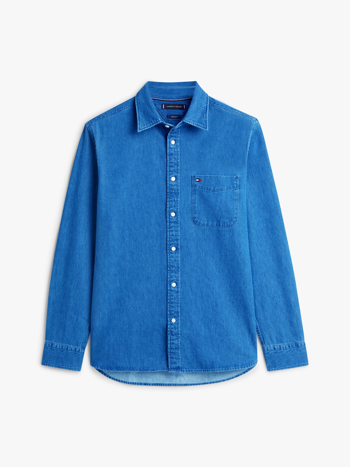 Regular Fit Flag Embroidery Denim Shirt — Blue