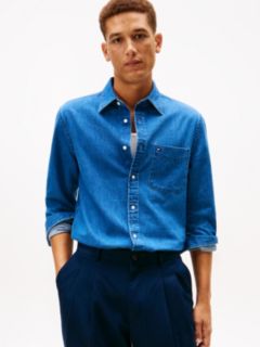 Regular Fit Flag Embroidery Denim Shirt — Blue 1
