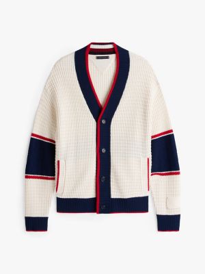 cardigan relaxed fit color block college beige da uomini tommy hilfiger