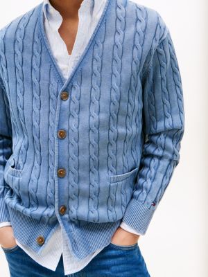 cárdigan amplio de punto trenzado blue de hombres tommy hilfiger