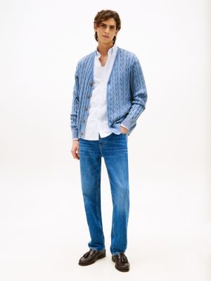 cárdigan amplio de punto trenzado azul de hombres tommy hilfiger