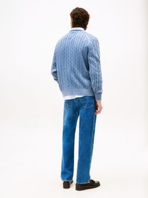 cárdigan amplio de punto trenzado azul de hombres tommy hilfiger