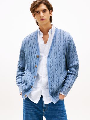 cárdigan amplio de punto trenzado blue de hombres tommy hilfiger