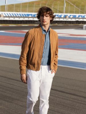 brown smart casual suede bomber jacket for men tommy hilfiger