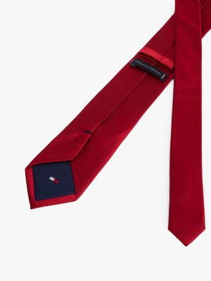red pure silk unicolour jacquard tie for men tommy hilfiger