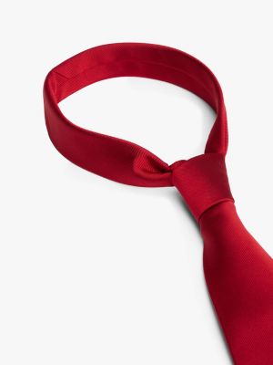 red pure silk unicolour jacquard tie for men tommy hilfiger