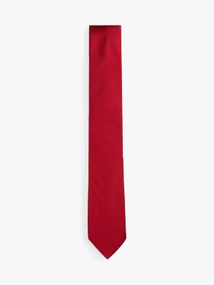 red pure silk unicolour jacquard tie for men tommy hilfiger