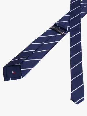 blue pure silk stripe jacquard tie for men tommy hilfiger