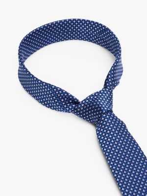 cravate à micro-carreaux en jacquard soie bleu pour hommes tommy hilfiger