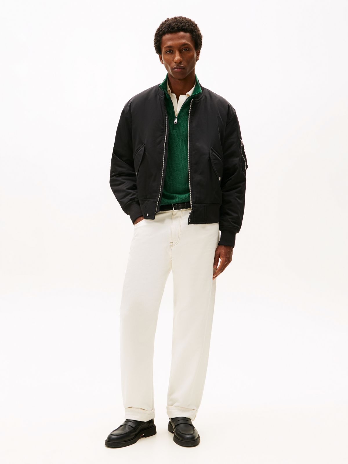 Water Repellent Relaxed Bomber Jacket — Black