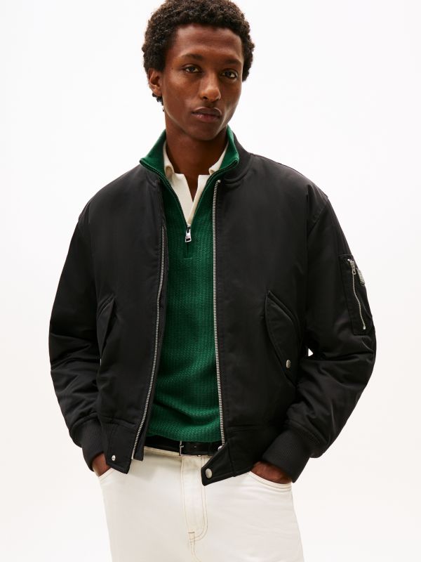 Water Repellent Relaxed Bomber Jacket — Black