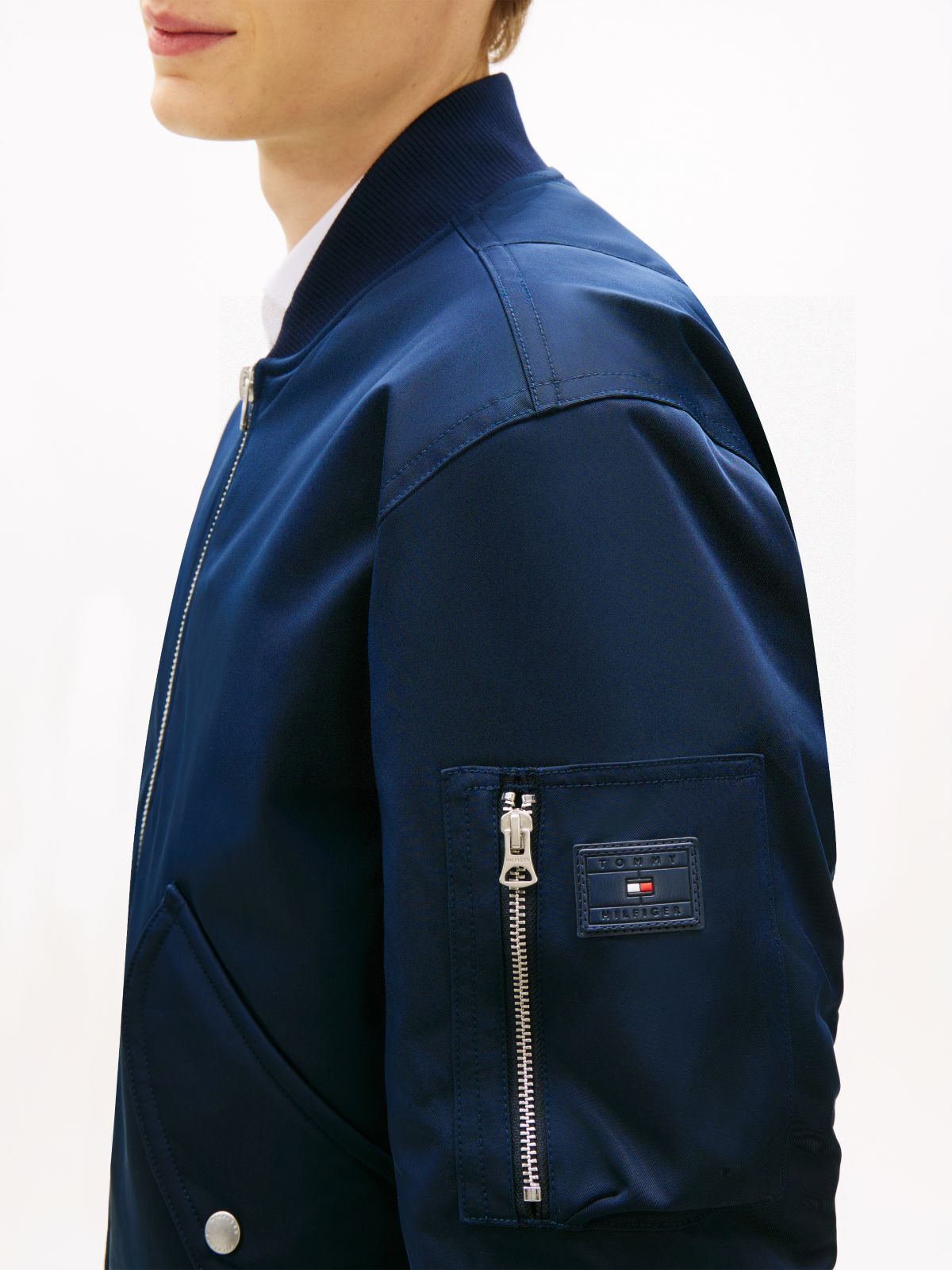 Water Repellent Relaxed Bomber Jacket — Blue