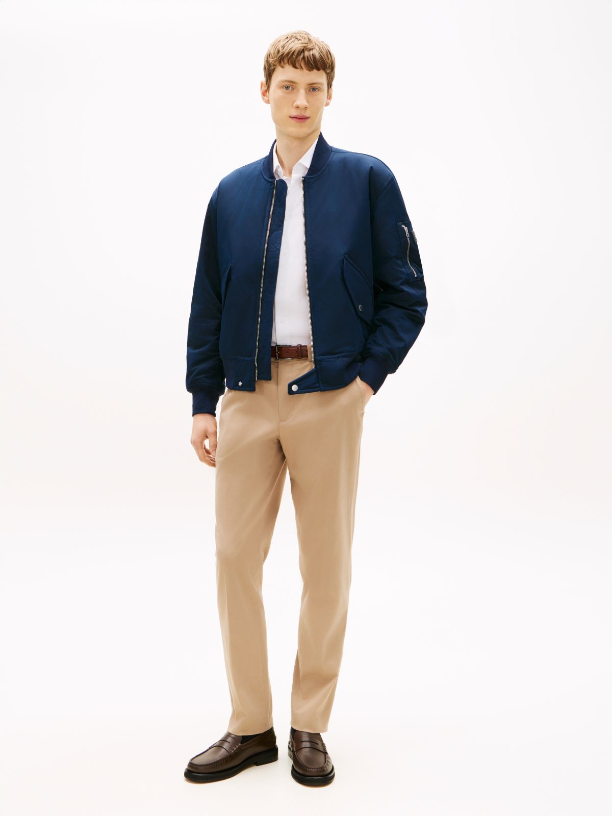 Water Repellent Relaxed Bomber Jacket — Blue