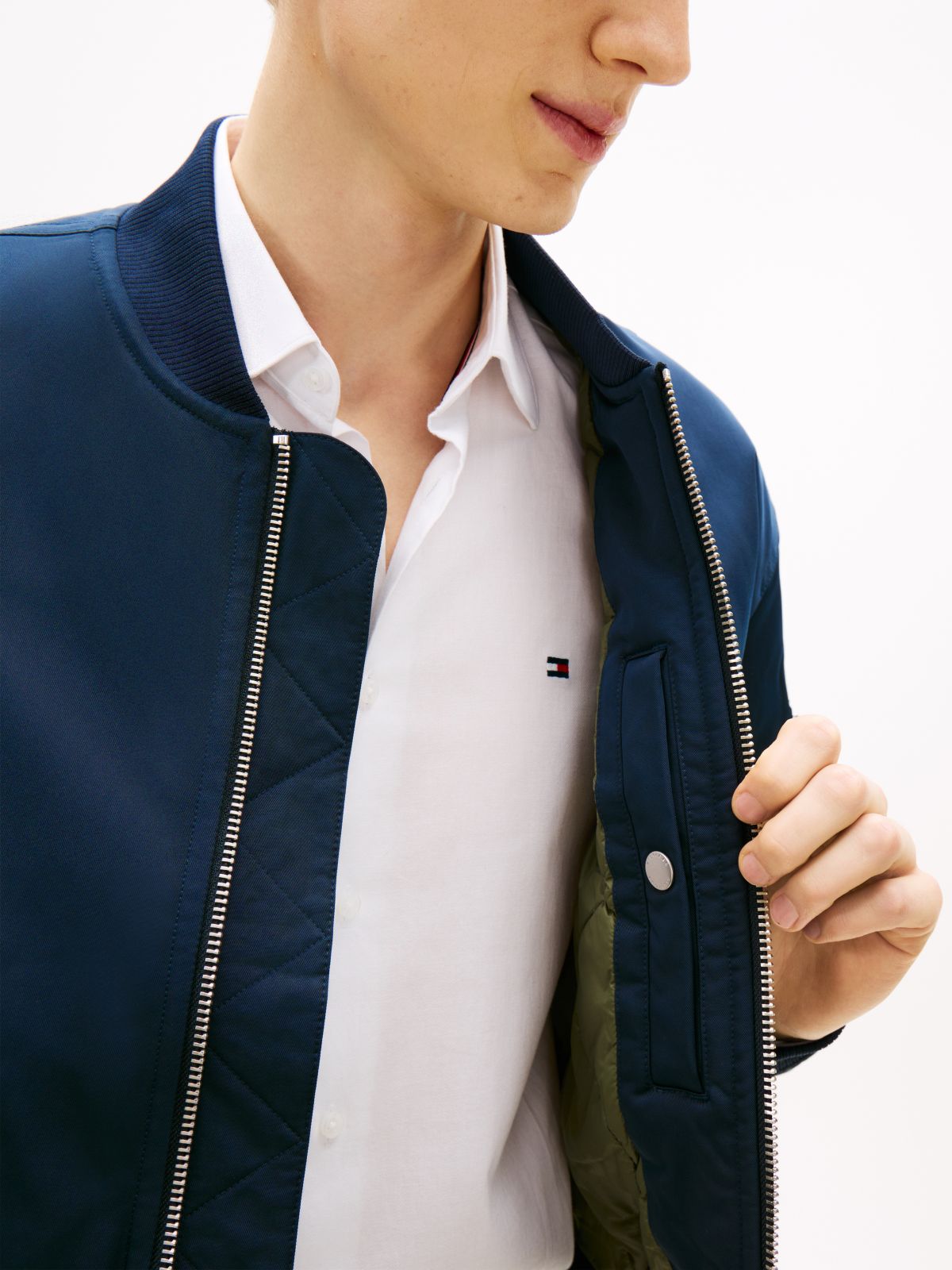 Water Repellent Relaxed Bomber Jacket — Blue