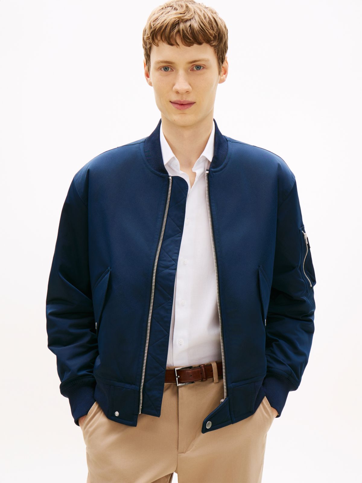 Water Repellent Relaxed Bomber Jacket — Blue