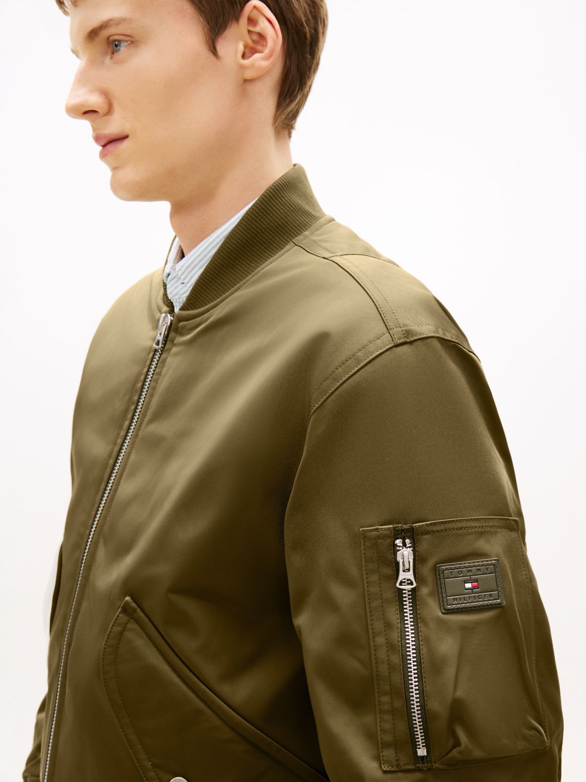 Water Repellent Relaxed Bomber Jacket — Green