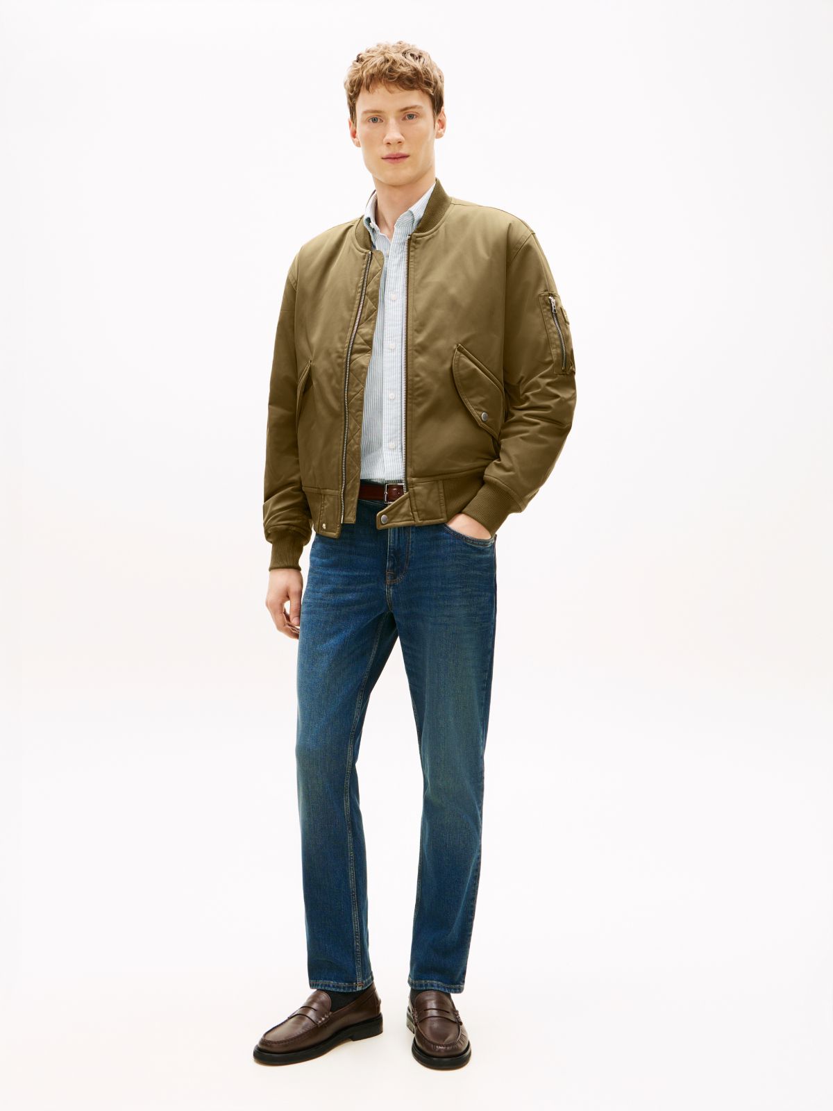Water Repellent Relaxed Bomber Jacket — Green