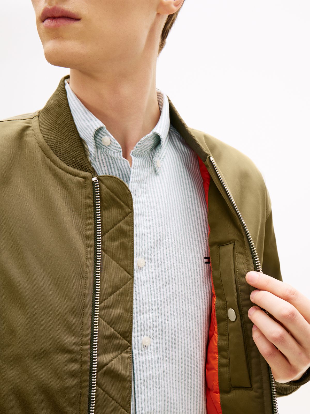 Water Repellent Relaxed Bomber Jacket — Green