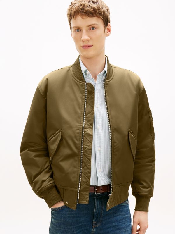 Water Repellent Relaxed Bomber Jacket — Green