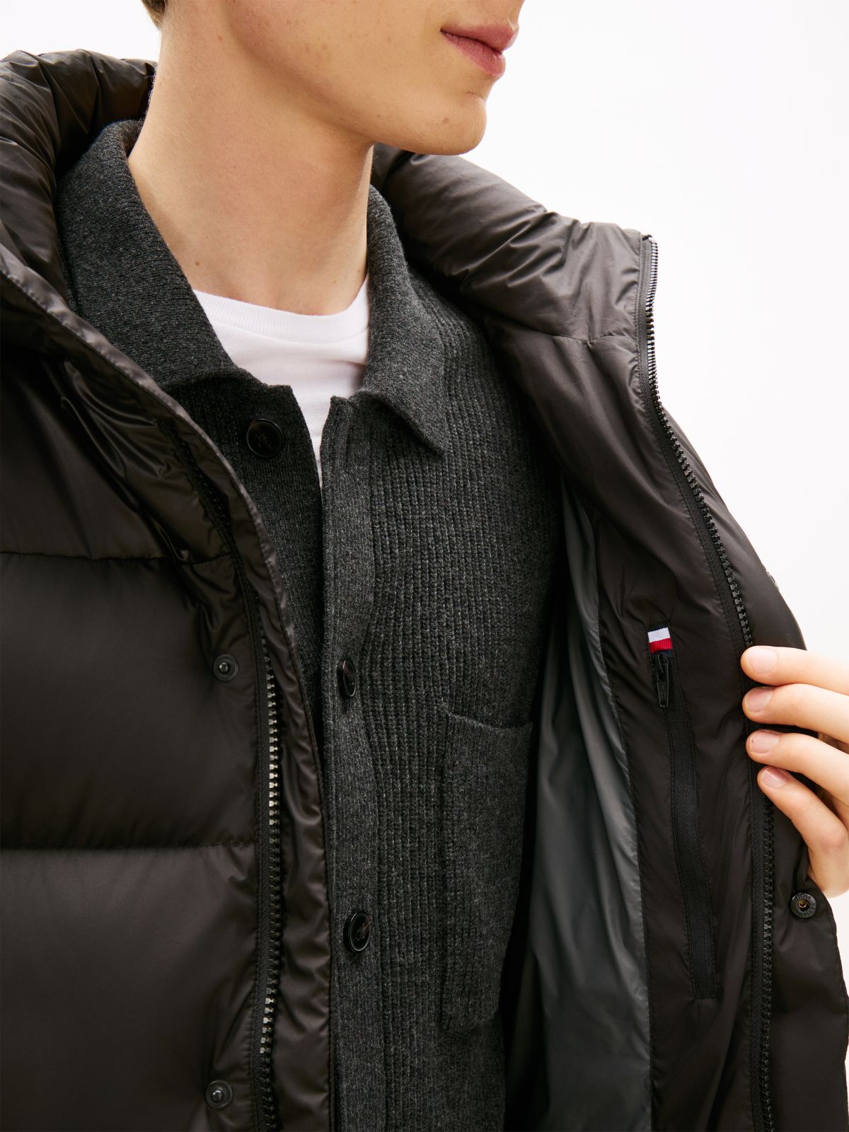 Water Repellent Down Hooded Puffer Jacket — Black