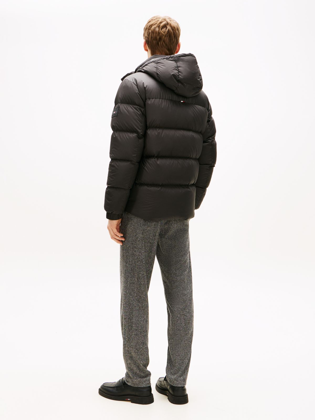 Water Repellent Down Hooded Puffer Jacket — Black