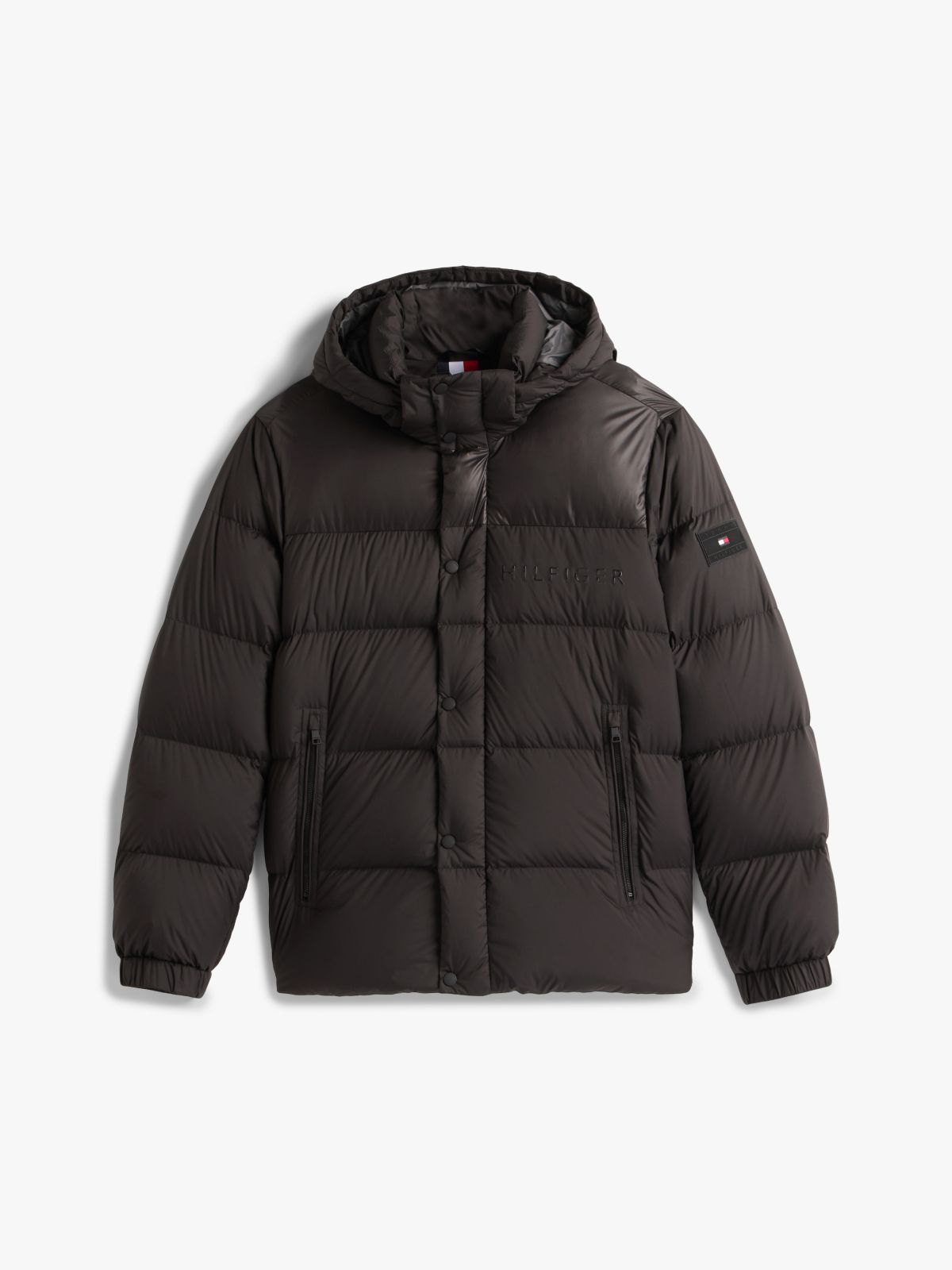 Water Repellent Down Hooded Puffer Jacket — Black