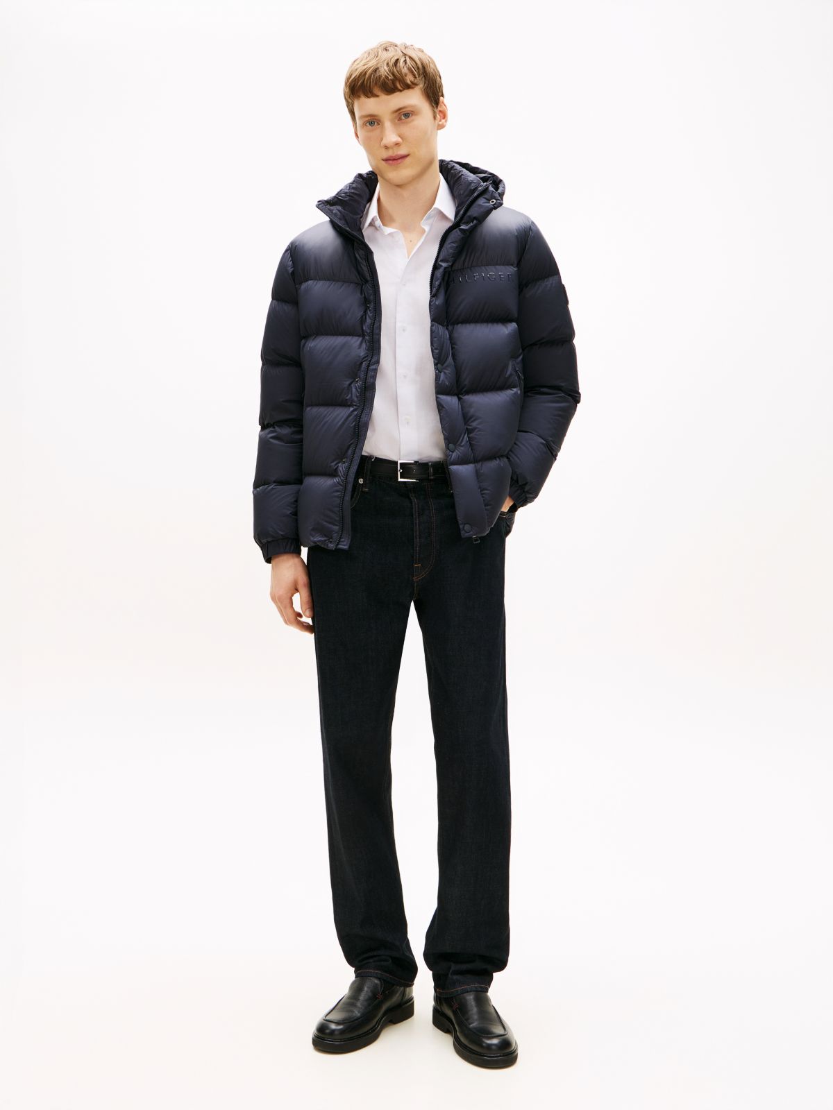 Water Repellent Down Hooded Puffer Jacket — Blue